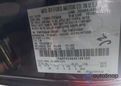 2004 Ford Mustang Gt из США, поврежденный, VIN 1FAFP45X64F149105